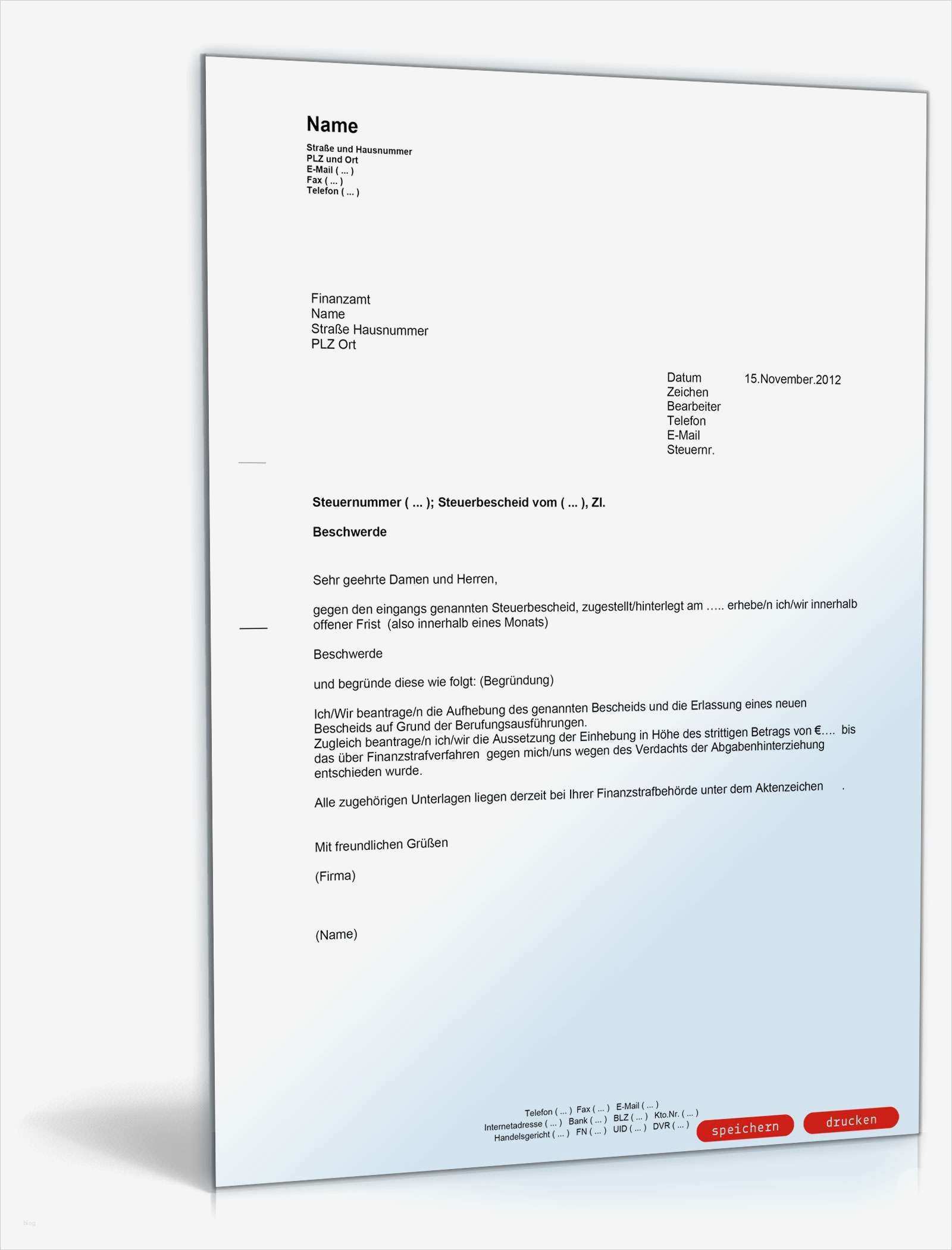 Einspruch Gegen Steuerbescheid Vorlage Einzigartig Beschwerde Gegen Einen Steuerbescheid