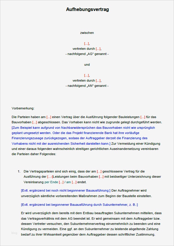 Einvernehmliche Kündigung Vorlage Bewundernswert Aufhebungsvertrag Für Bauverträge Zum sofort Download
