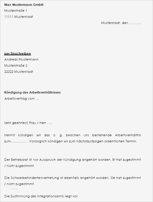 Einvernehmliche Kündigung Vorlage Fabelhaft Kündigung Eines Schwerbehinderten Arbeitnehmers