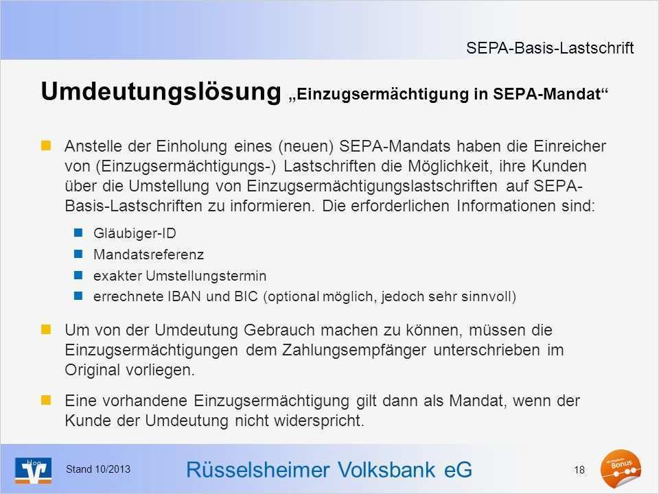Einzugsermächtigung Vorlage Sepa Neu Änderungen Im Zahlungsverkehr Durch Sepa … Per Ppt
