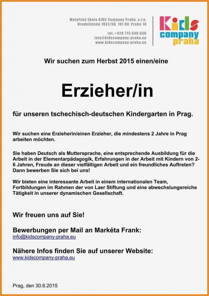 Elternbrief Vorlage Kindergarten Erstaunlich 13 Bewerbung Erzieherin Muster