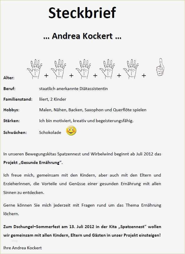 Elternbrief Vorlage Kindergarten Schönste Steckbrief Erzieherin