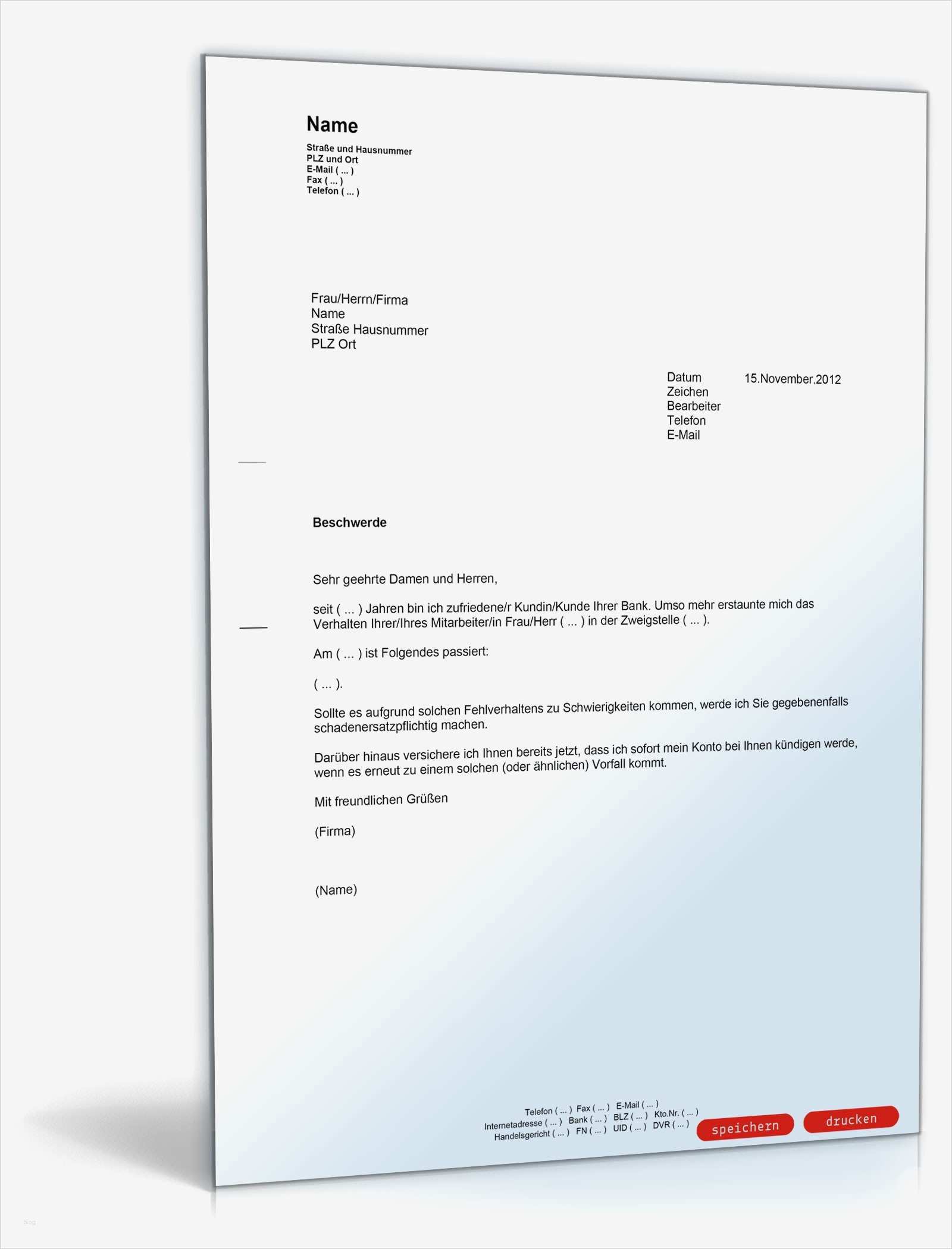 Elternbürgschaft Vorlage Wunderbar Beschwerde über Einen Bankmitarbeiter Muster Vorlage Zum