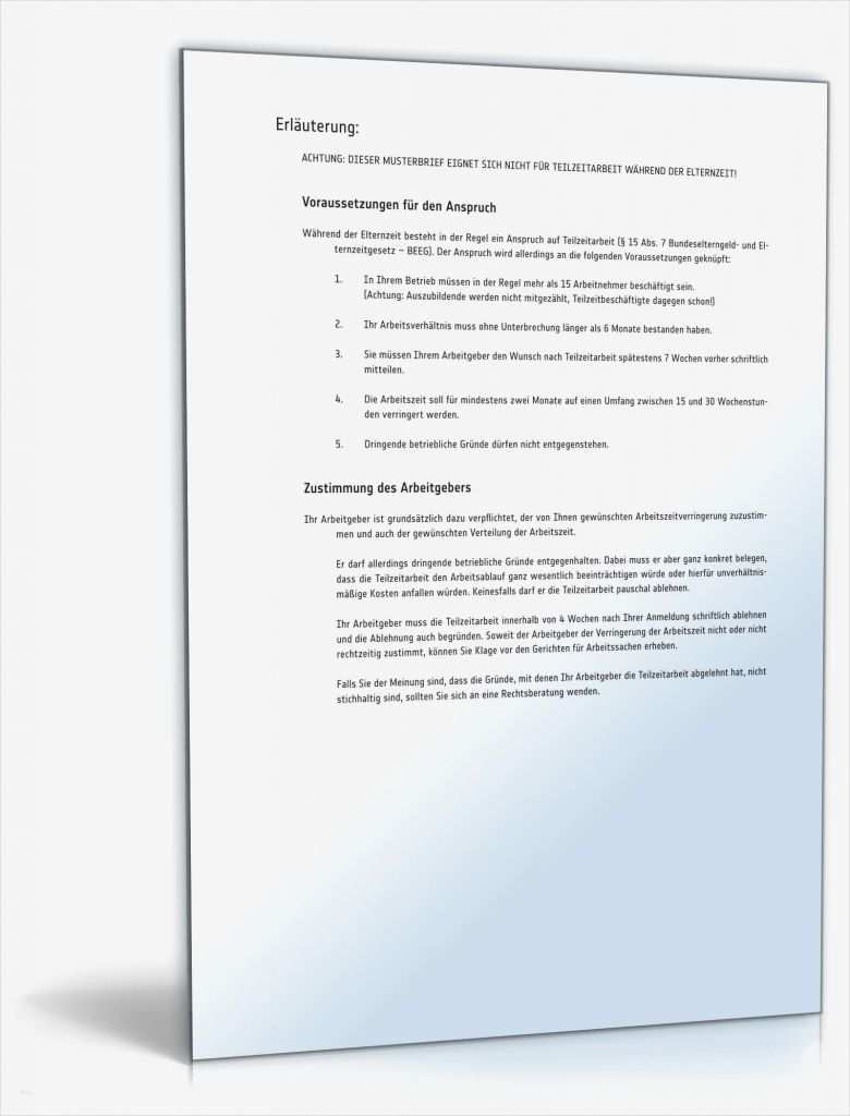 Elternzeit Antrag Vorlage Hübsch Antrag Teilzeitarbeit Elternzeit