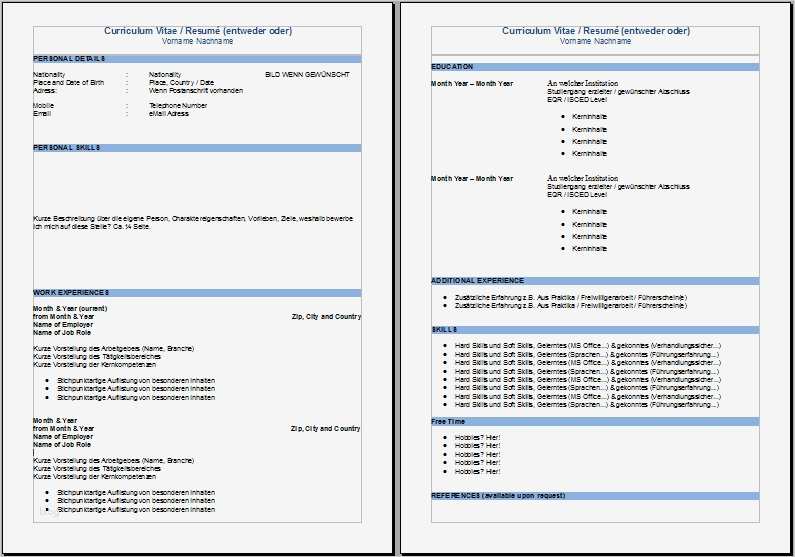 Englischer Cv Vorlage Angenehm Lebenslauf Cv Oder Résumé