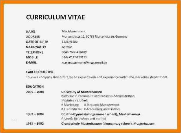 Englischer Lebenslauf Vorlage Einzigartig 11 Lebenslauf Vorlage Deutsch