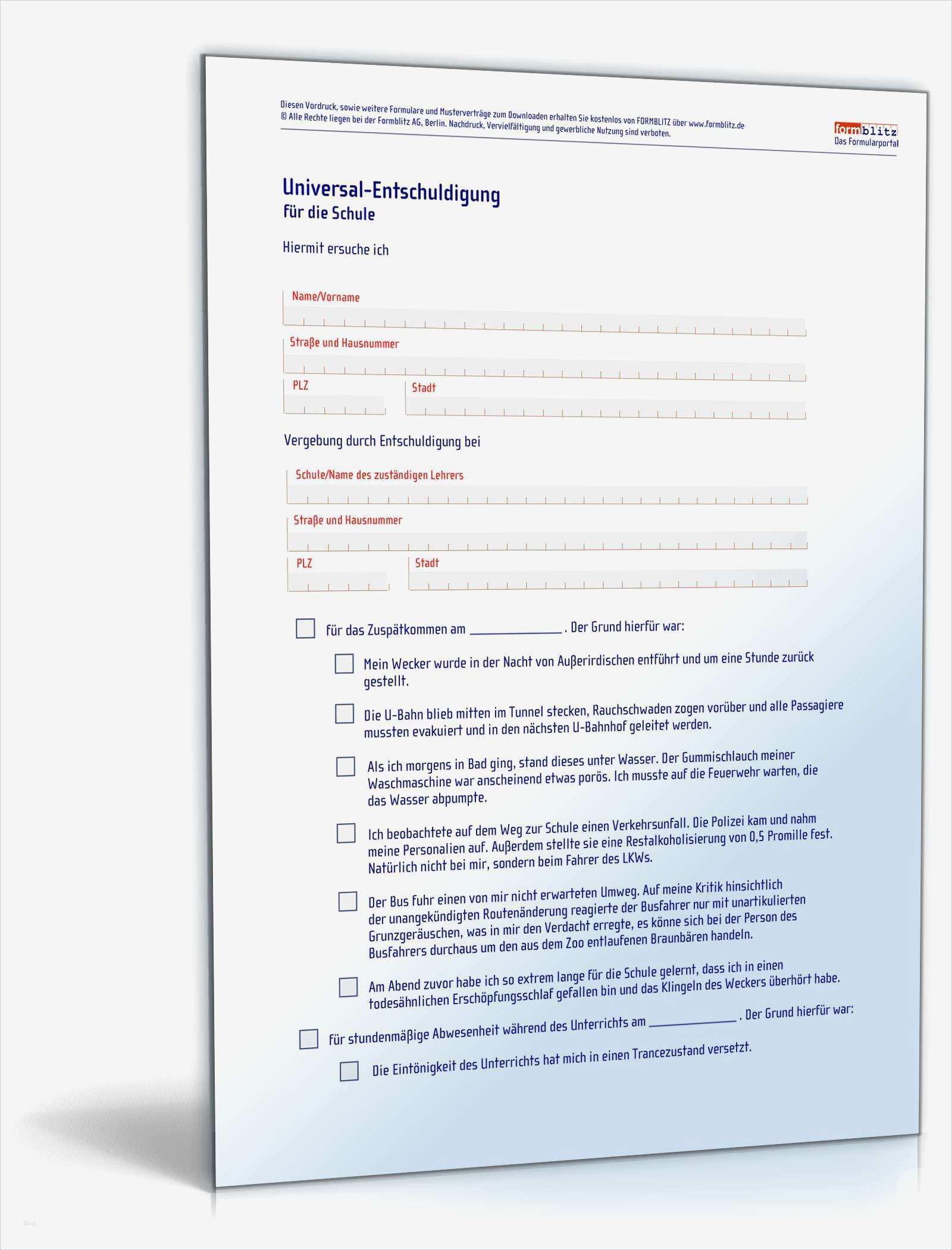 Entschuldigung Schule Vorlage Einzigartig Universal Entschuldigung Für Schule Muster Vorlage