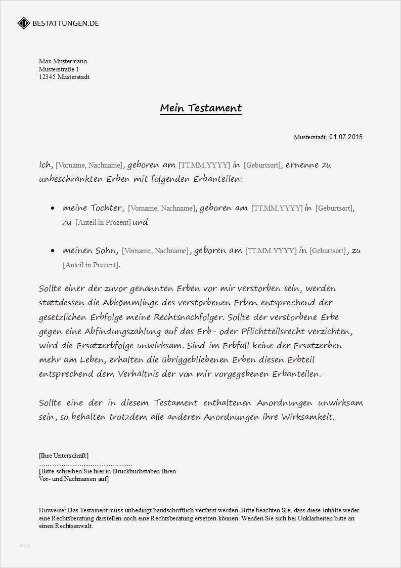 Erbe Verzichtserklärung Vorlage Hübsch Testament Muster • Wie Schreibe Ich Ein Testament