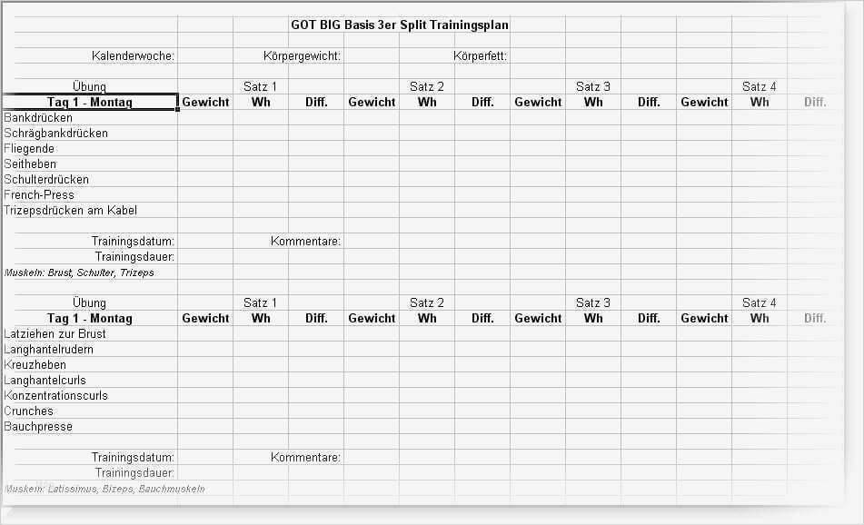 Ernährungsplan Vorlage Excel Luxus Krafttraining Trainingsplan Anfänger Pdf