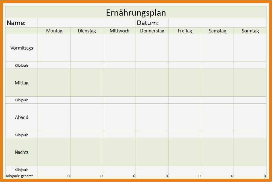 Ernährungsplan Vorlage Excel Schönste 13 Essensplan Vorlage