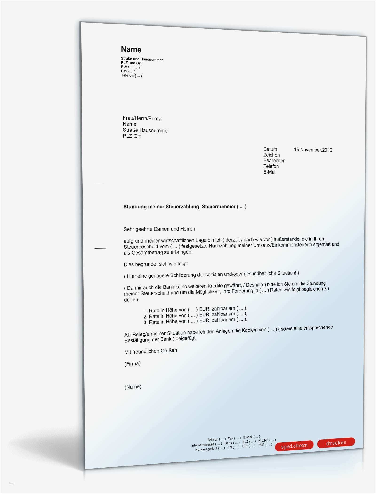 Eröffnungsbilanz Vorlage Finanzamt Beste Bitte Um Ratenzahlung Der Steuerschuld Muster Vorlage