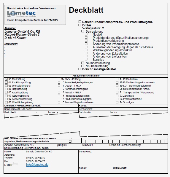 Erstmusterprüfbericht Vda Vorlage Excel Erstaunlich Erstmusterprüfbericht Lometec