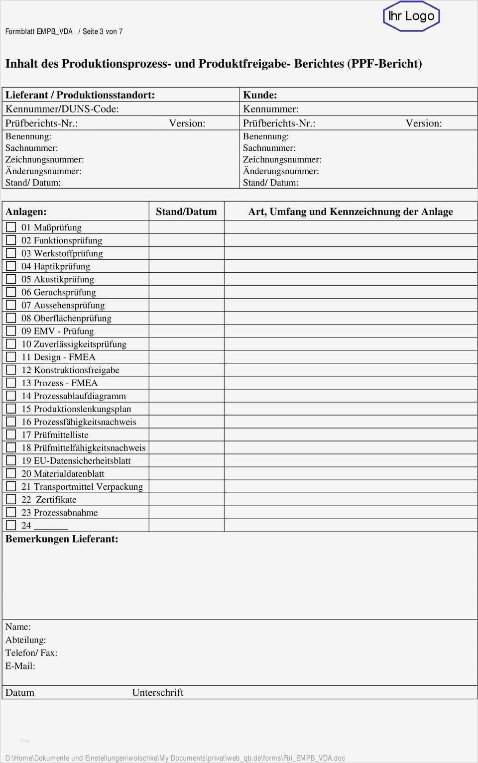 Erstmusterprüfbericht Vda Vorlage Excel Schönste Nachbemusterung Neubemusterung Pdf