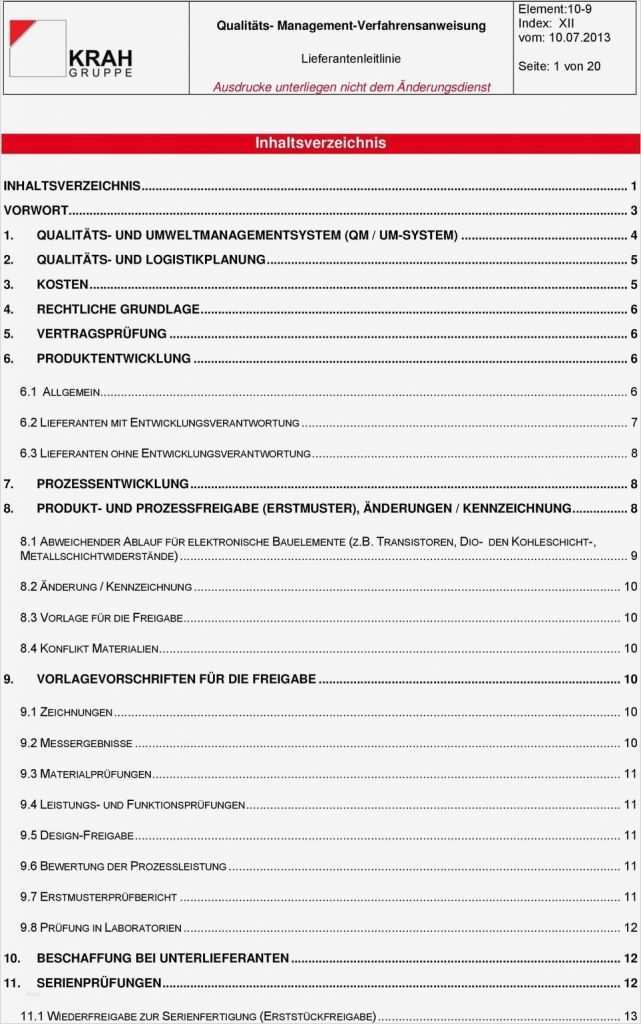 Erstmusterprüfbericht Vorlage Schön Qualitäts Management Verfahrensanweisung