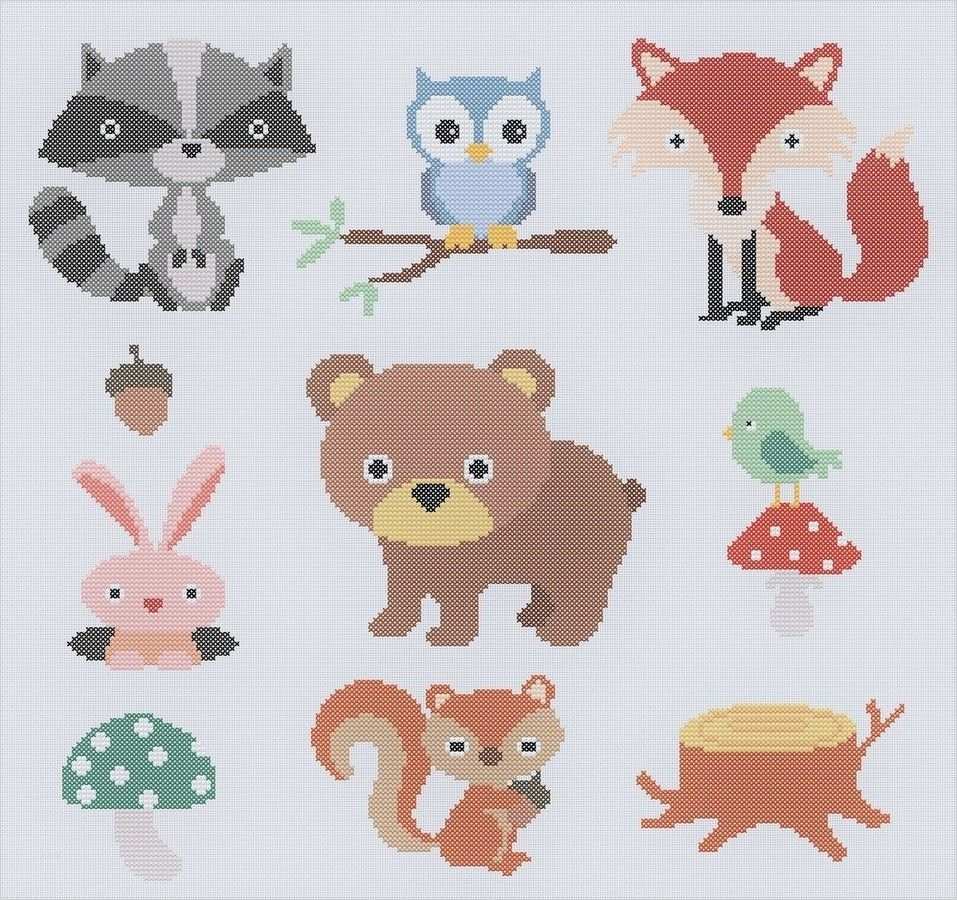 Eule Kreuzstich Vorlage Genial Kreuzstich Stickvorlage "süße Waldtiere"