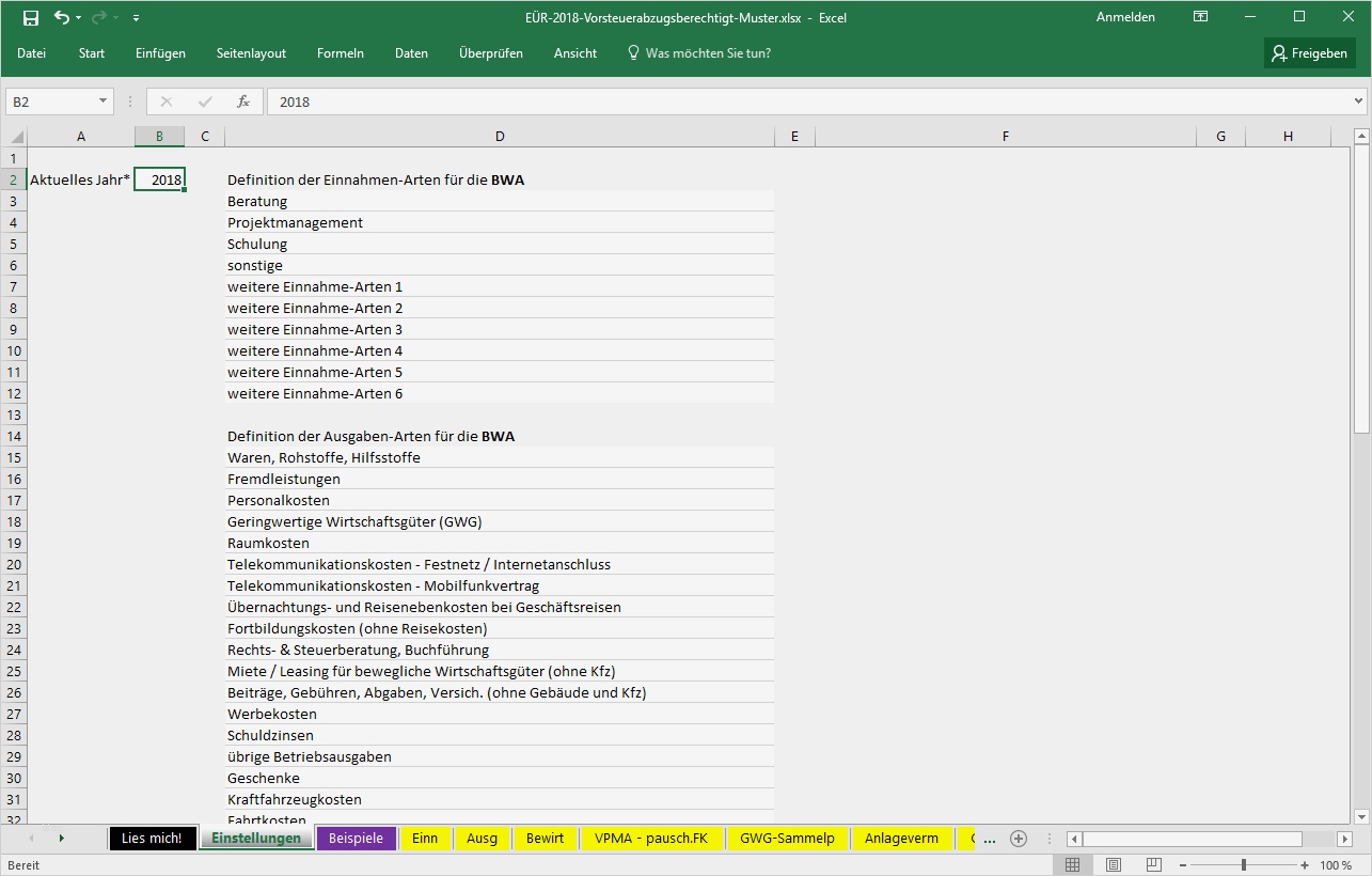 Eür Kleinunternehmer Vorlage Einzigartig Excel Vorlage Einnahmenüberschussrechnung EÜr Pierre