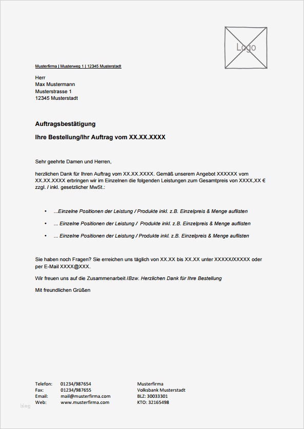 Ex Zurück Brief Vorlage Elegant Vorlage Für Auftragsbestätigung Zum Kostenlosen Download