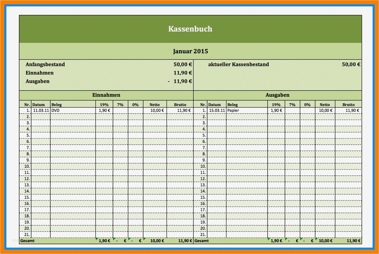 Excel Kassenbuch Vorlage Kostenlos Angenehm 8 Kassenbuch Vorlage