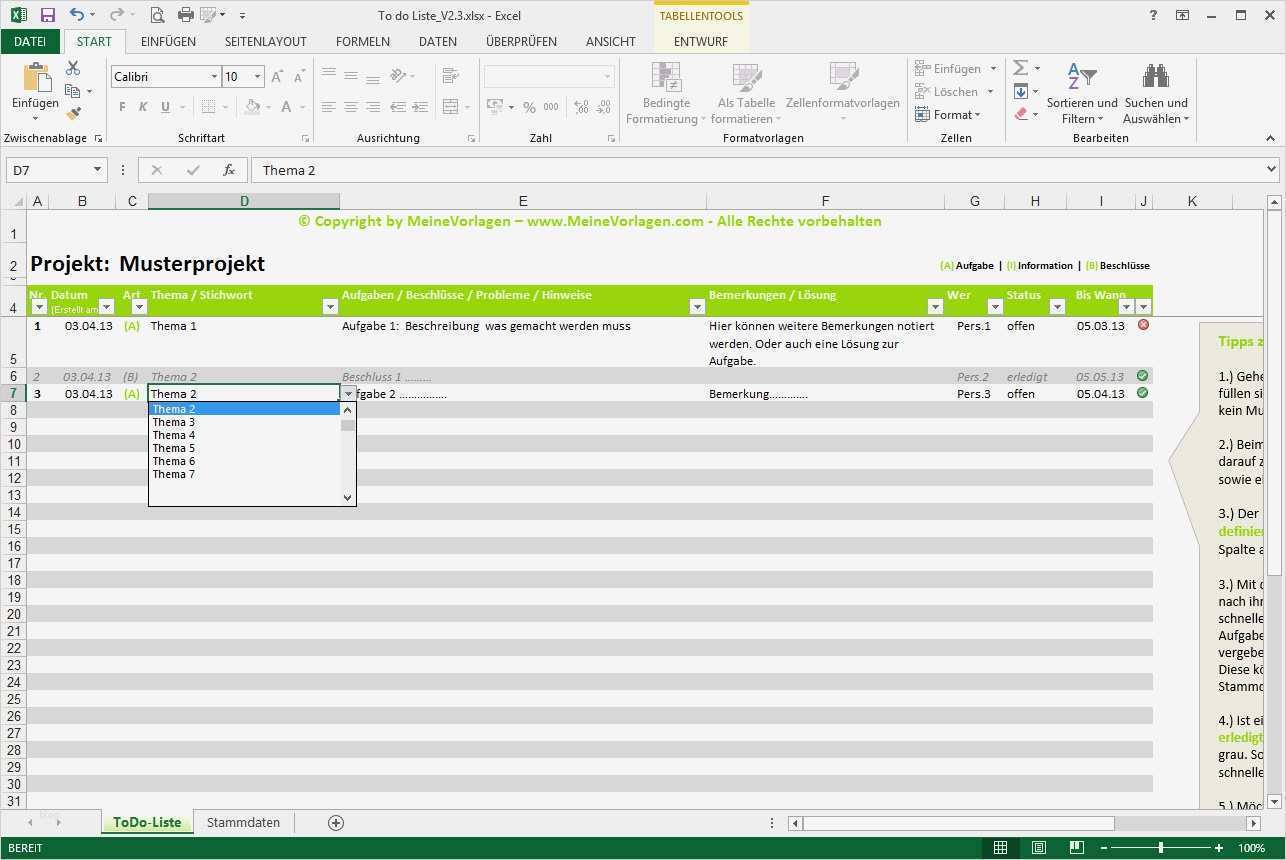 Excel Vorlage Aufgabenliste Wunderbar Meinevorlagen