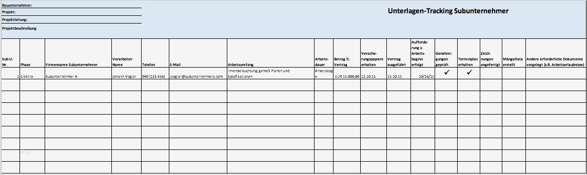 Kostenlose Excel Vorlagen für Bauprojektmanagement