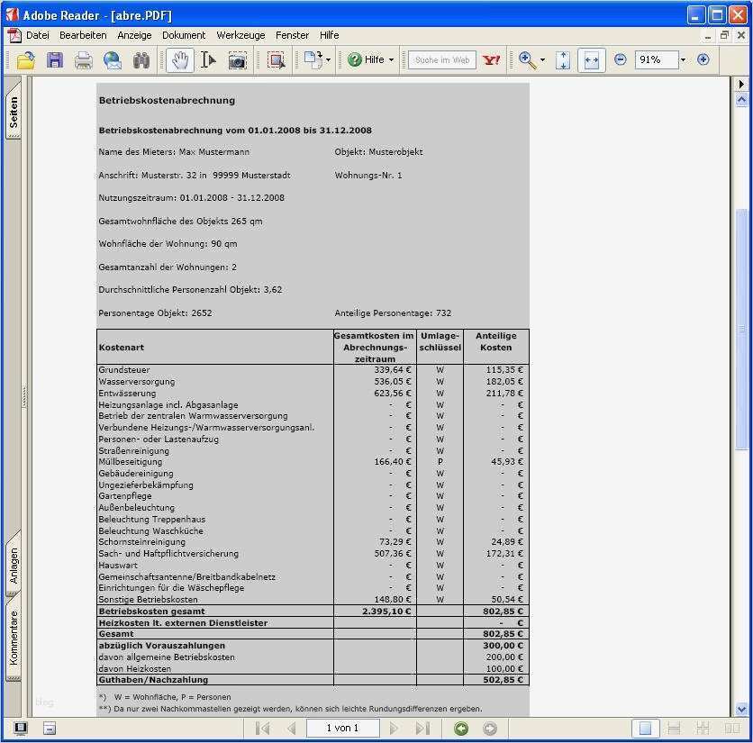Excel Vorlage Betriebskostenabrechnung Bewundernswert Betriebskostenabrechnung software