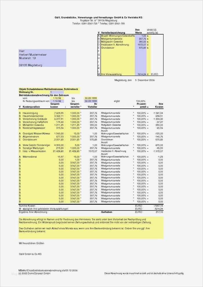 Excel Vorlage Betriebskostenabrechnung Cool Betriebskosten Abrechnung Mit Excel Download