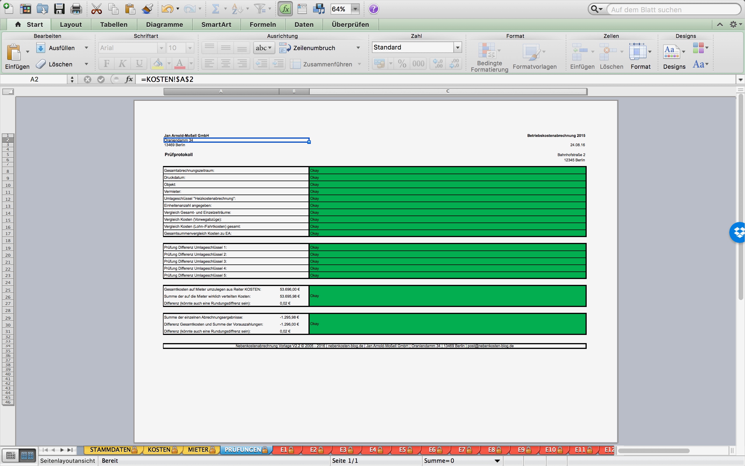 Excel Vorlage Betriebskostenabrechnung Luxus Genial Einfache Betriebskostenabrechnung