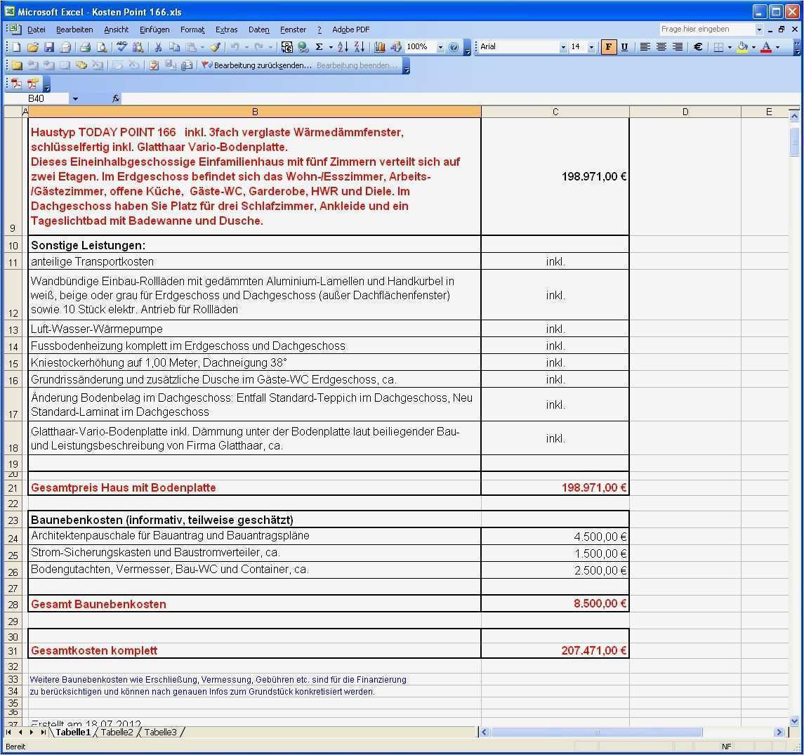 Excel Vorlage Kostenaufstellung Hausbau Erstaunlich Kostenaufstellung Einfamilienhaus Mit