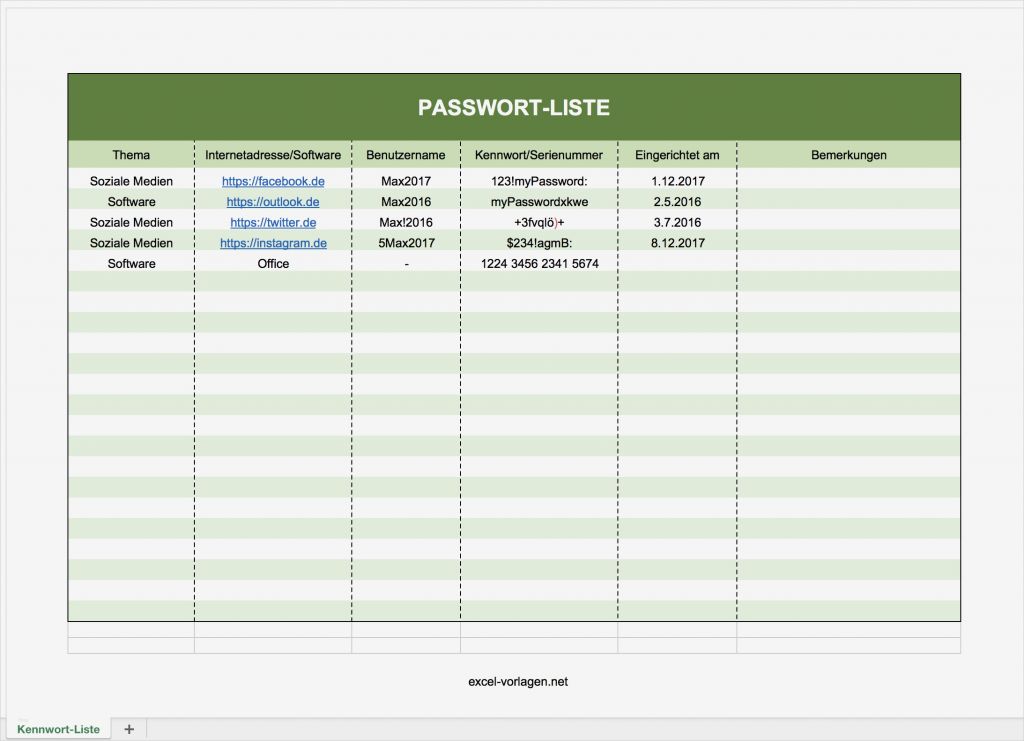 Excel Vorlagen Süß Passwort Liste Mit Excel