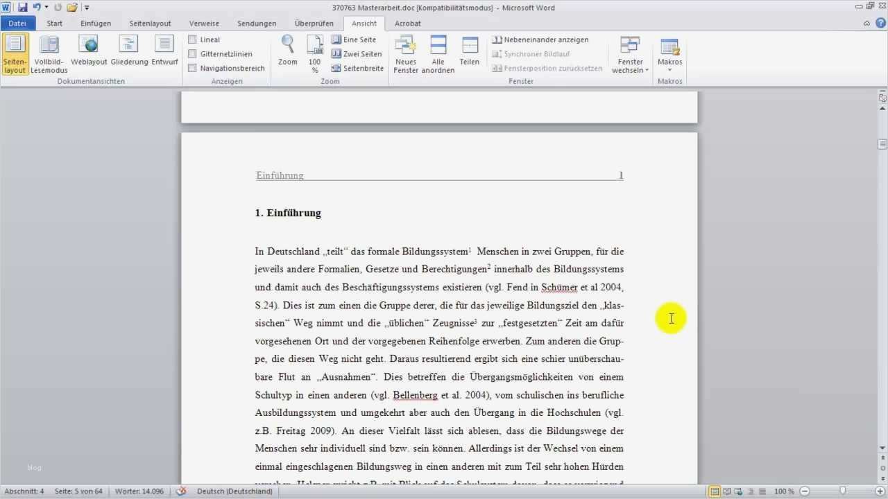 Fachbericht Vorlage Luxus Wissenschaftliche Arbeit 1 Mit Word 2010 formatieren