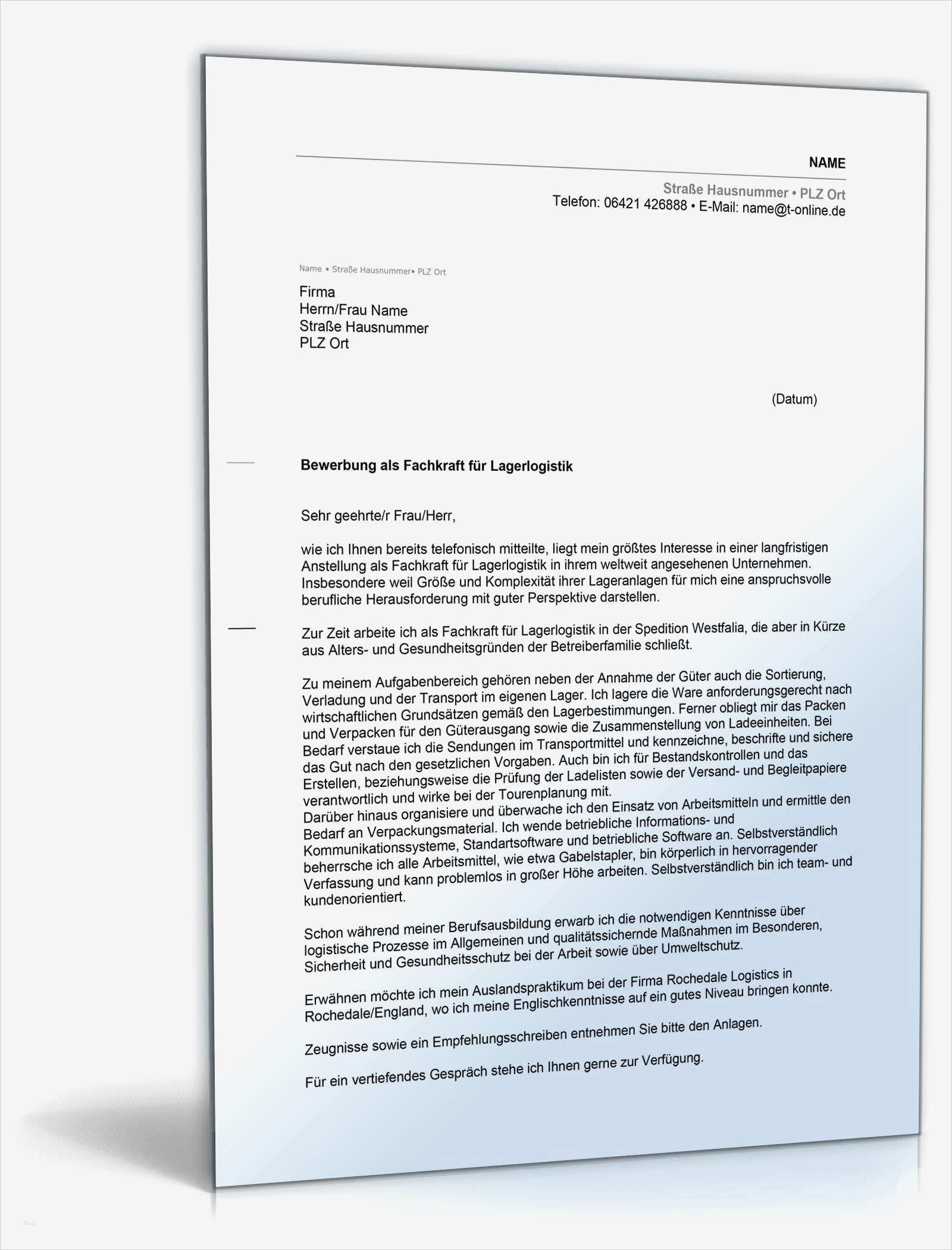 Fachlagerist Bewerbung Vorlage Schön Anschreiben Bewerbung Lagerlogistik