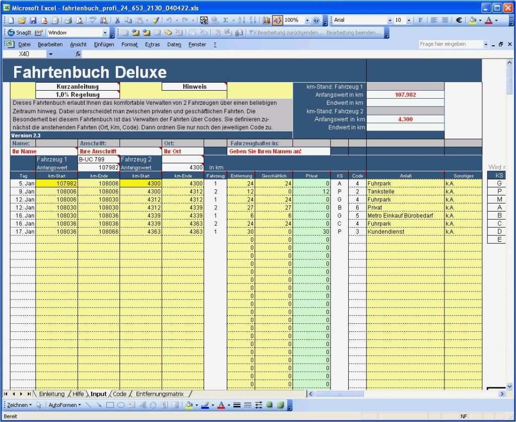 Fahrtenbuch Excel Vorlage Kostenlos Schönste Fahrtenbuch Mit Excel Vorlagen Zum sofort Download