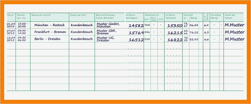 Fahrtenbuch Finanzamt Vorlage Beste 8 Muster Fahrtenbuch