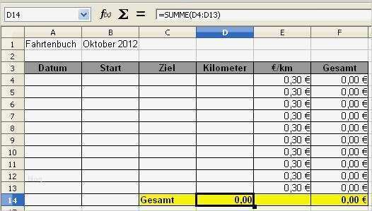 Fahrtenbuch Vorlage Excel Kostenlos Neu Fahrtenbuch Erstellen Mit Libre Fice Calc