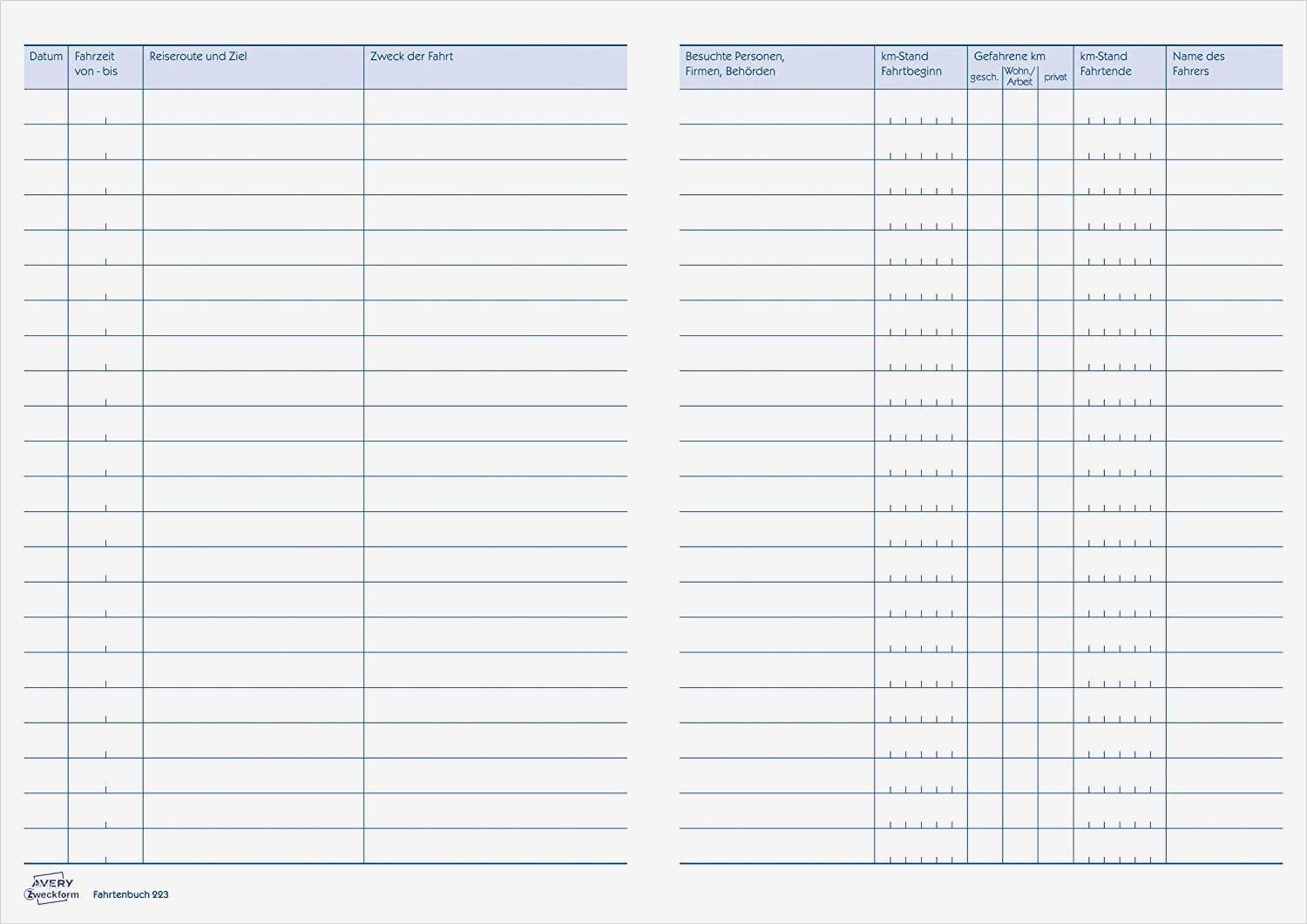 Fahrtenbuch Vorlage Pdf Neu Avery Zweckform 223 Fahrtenbuch F R Pkw A5 40 Blatt Wei