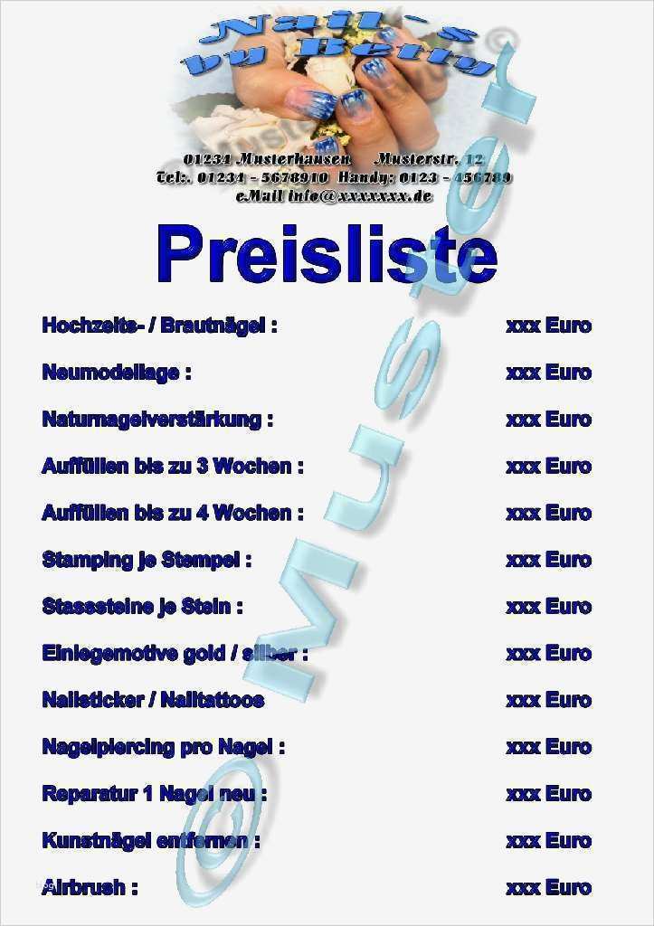 Fahrzeugbeschriftung Vorlagen Wunderbar Preisliste Für Nagelstudio Fingernagelstudio