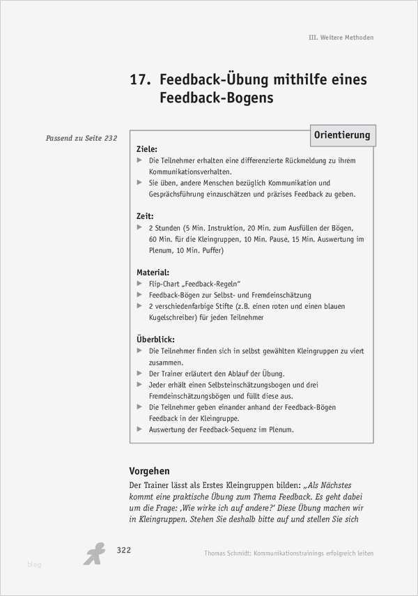Feedbackbogen Seminar Vorlage Wunderbar Feedback Übung Mithilfe Eines Feedback Bogens