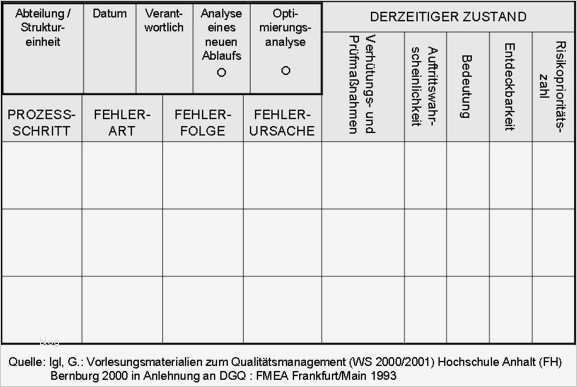 Fmea Analyse Vorlage Luxus Qualitätsmanagementhandbuch