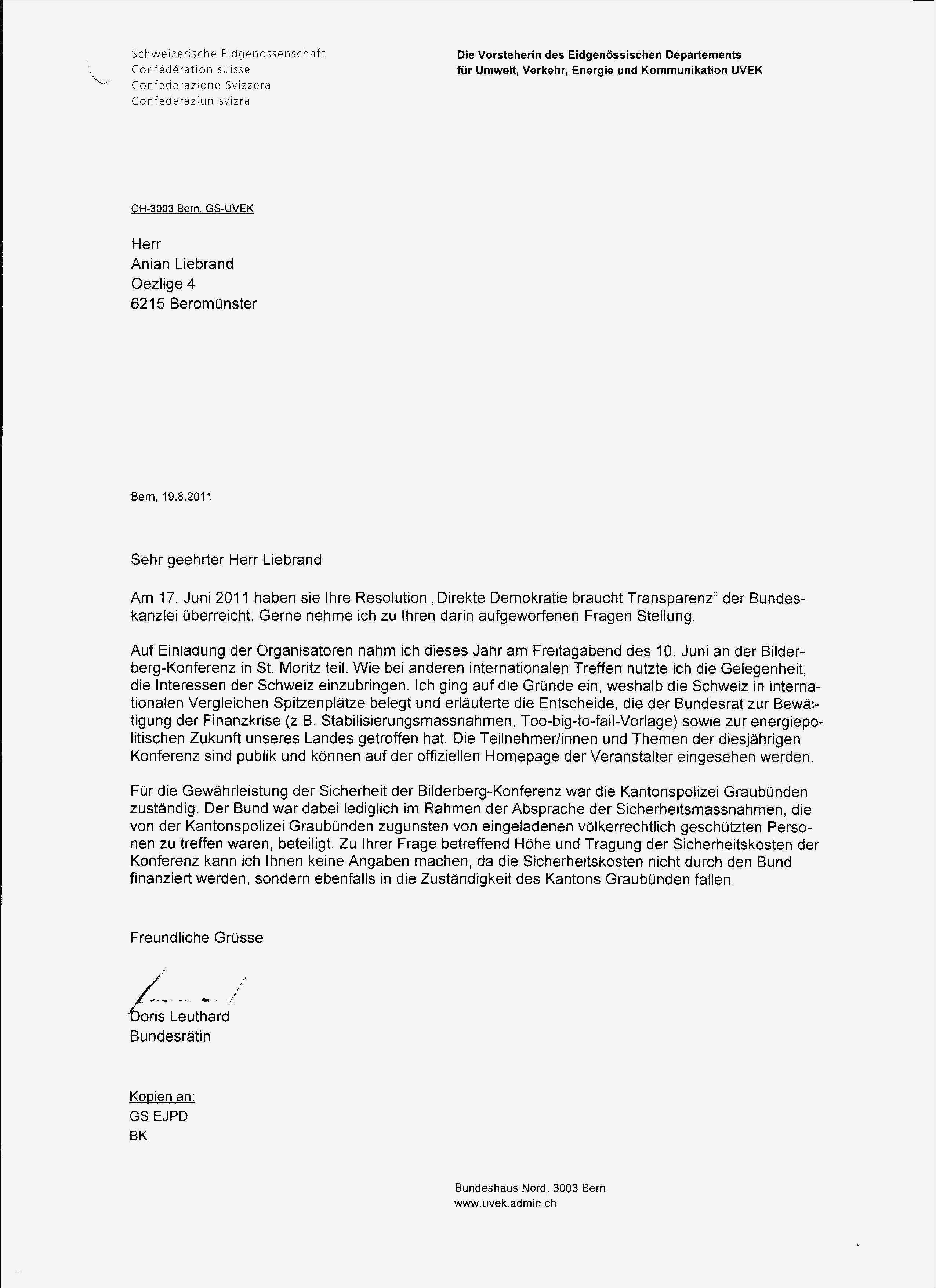 Formeller Brief Vorlage Schönste Bundesrätin Leuthard Nimmt Stellung Zu Bilderberg