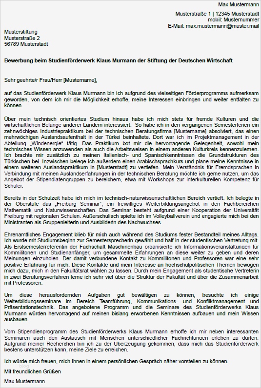 Formloses Anschreiben Vorlage Erstaunlich Stipendiumsbewerbung Motivationsschreiben