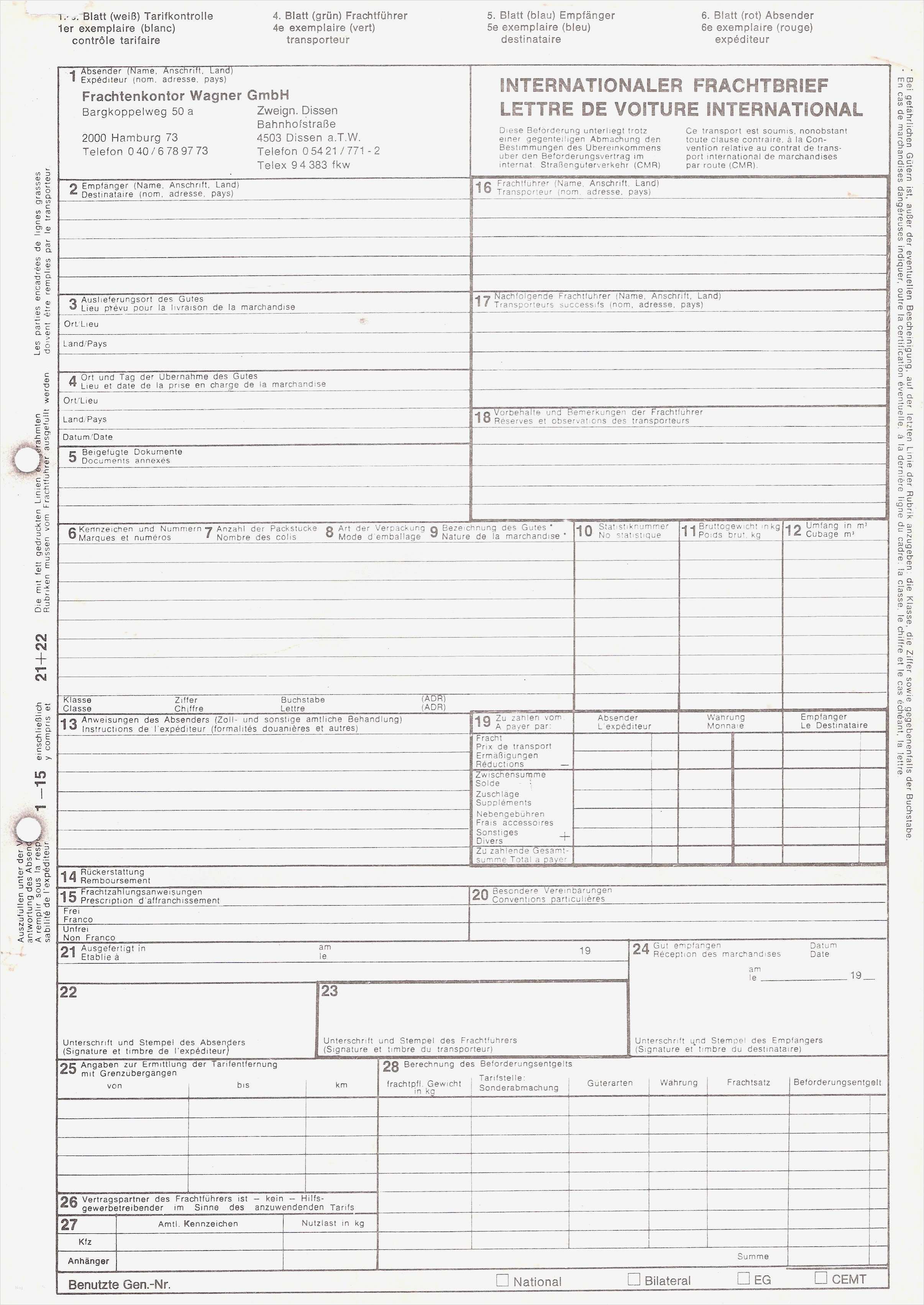 Frachtbrief Vorlage Süß Cmr Frachtbrief Vorlage Angebot Vorlage Word