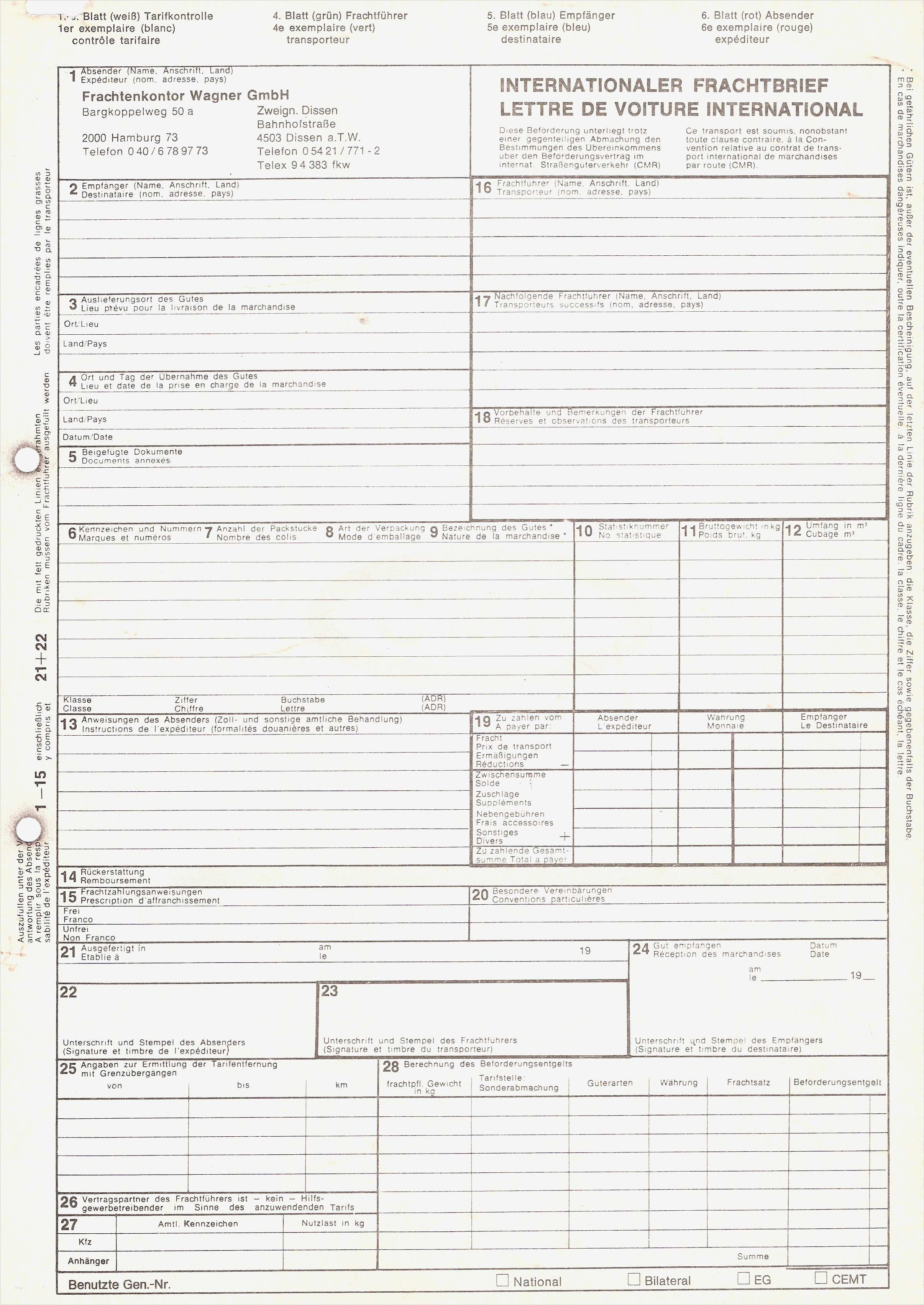 Frachtbrief Vorlage Word Gut Cmr Der Frachtbrief Logistik Knowhow