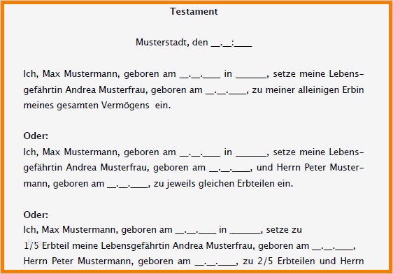 Frankfurter Testament Vorlage Einzigartig 12 Testament Vorlage
