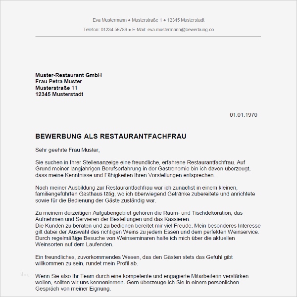 Frauen Anschreiben Vorlagen Erstaunlich Bewerbung Als Restaurantfachmann Restaurantfachfrau