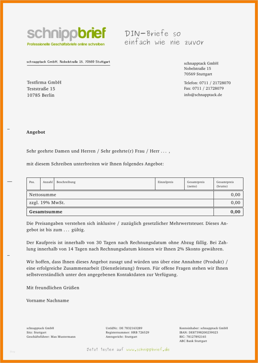 Freelancer Profil Vorlage Word Schön 12 Angebotsschreiben Muster