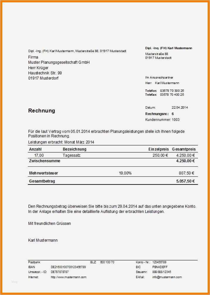 Freiberufler Rechnung Vorlage Angenehm 8 Honorarrechnung Muster