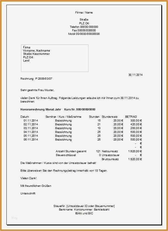 Freiberufler Rechnung Vorlage Schön 11 Rechnung Freiberufler
