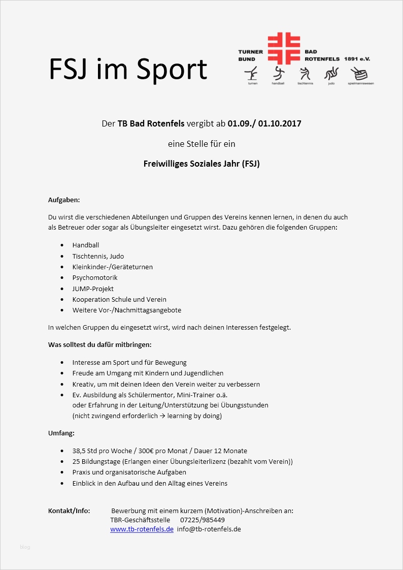 Fsj Bewerbung Vorlage Fabelhaft Galerie Gesamtverein