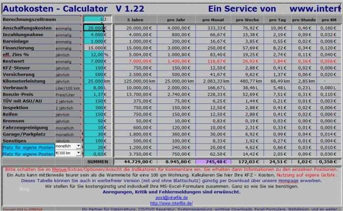 Fuhrpark Excel Vorlage Neu Auto Kosten Rechner Download