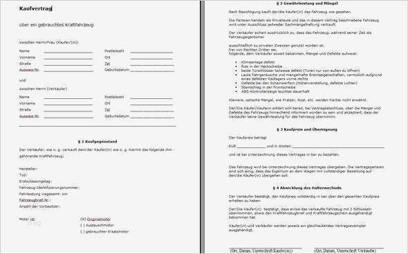 34 Wunderbar Gebrauchtwagen Kaufvertrag Vorlage Bilder 2 kfz kaufvertrag privat kostenlos